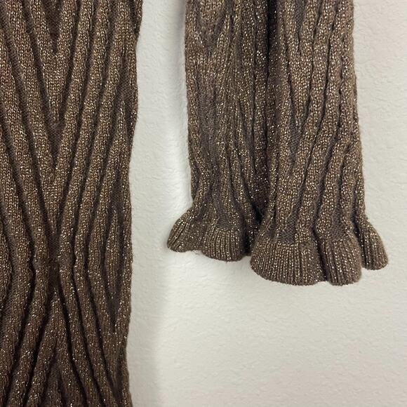 Objects D’Art Petite PL Brown Gold Ribbed Ruffle Top Boatneck Whimsigoth Y2K Gla - Picture 5 of 7